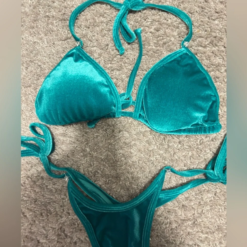 Toxic angelz Teal velvet Triangle String Bikini
